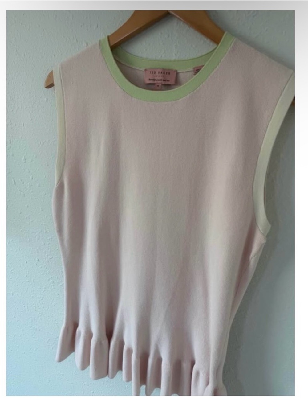 Ted Baker Blush Pink Sleeveless Knit Top with Mint Trim